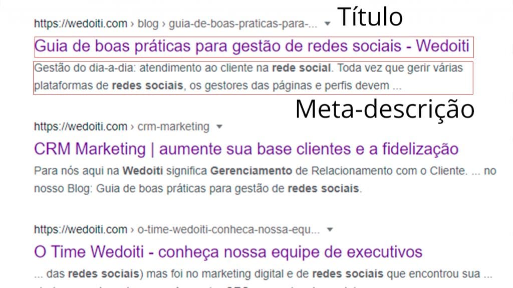 Curso de SEO - Exemplo de titulo e meta-descrição numa pesquisa do Google