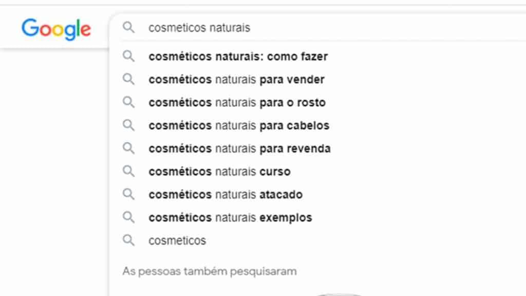 urso de SEO - Google preenchimento automático