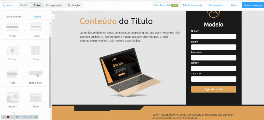 landing pages - landing exemplo