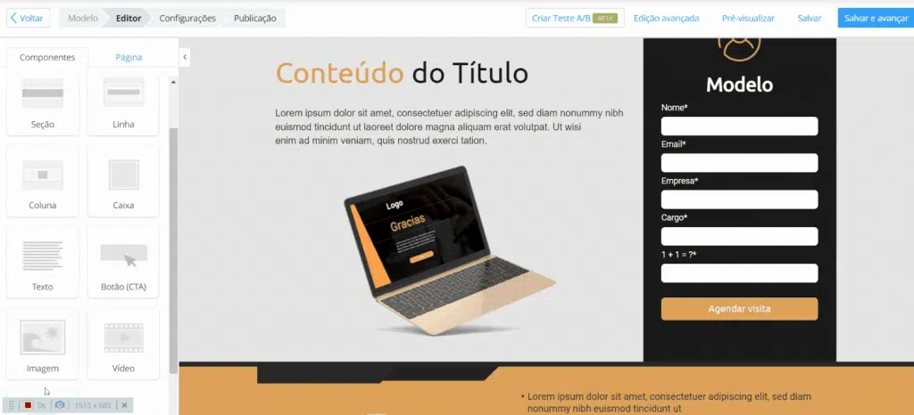 landing pages - landing exemplo